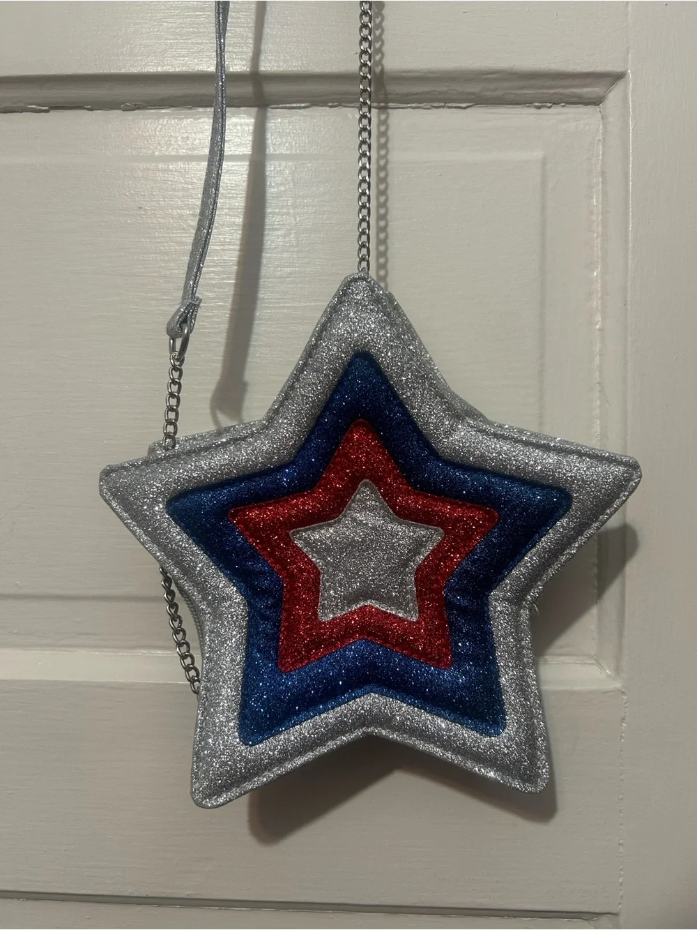 Claire's Silver Blue Red Glitter Star Crossbody Purse